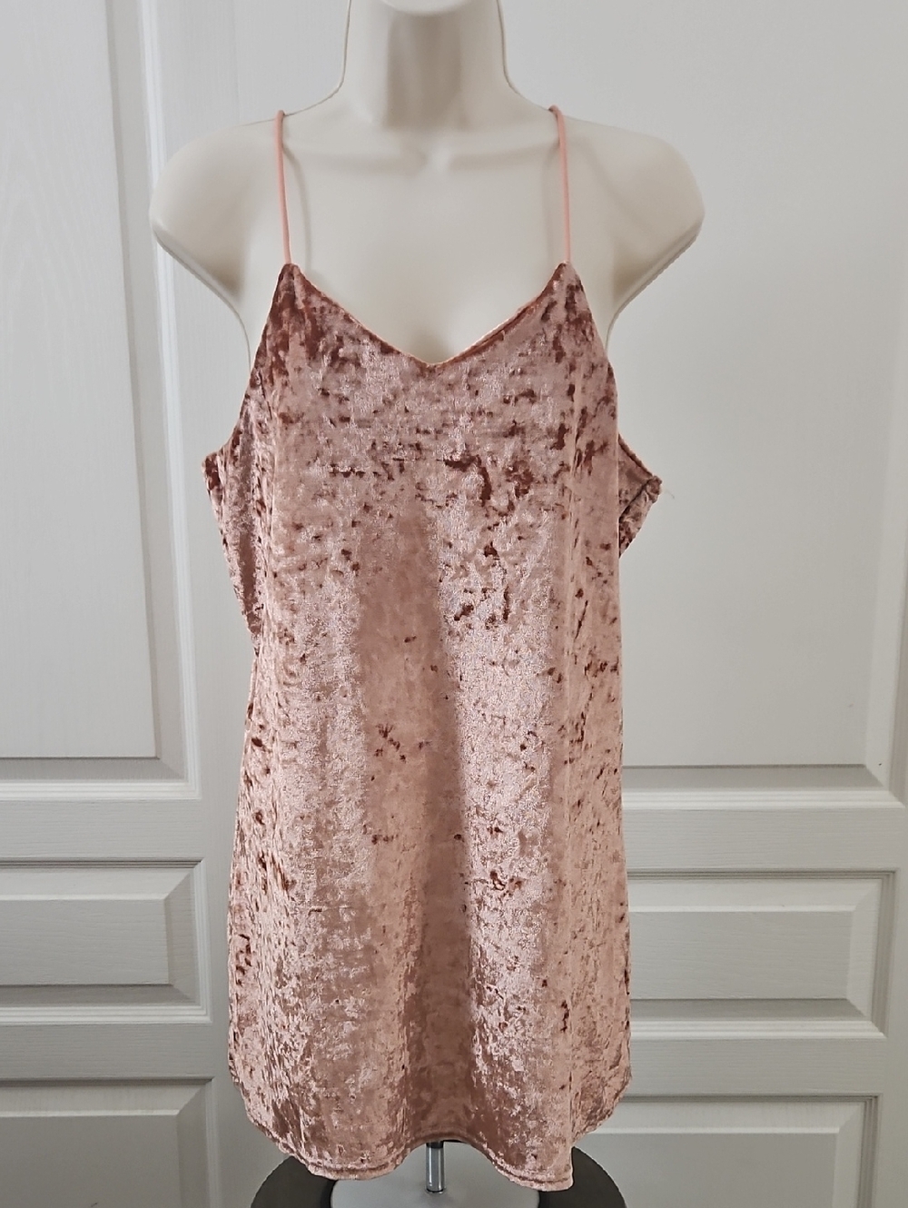 Unbranded | Women's Blush Pink Crushed Velvet Slip Dress 100% Cotton - Size S